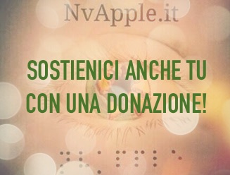 Logo di NvApple illuminato da piccole luci con la scritta Aiutaci anche tu
