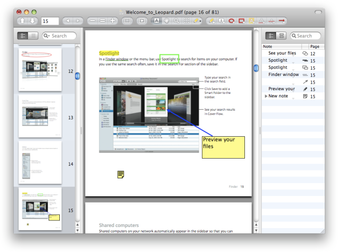 schermata di un pdf caricato con Skim