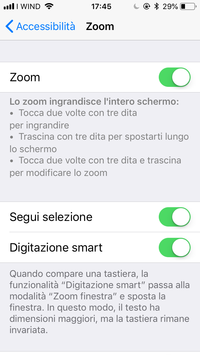 schermata impostazioni zoom