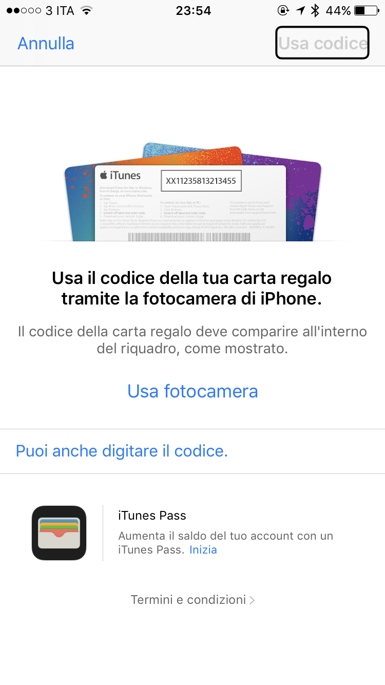 Immagine della schermata per l'inserimento del Redeem Code