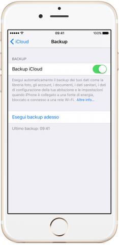 immagine della schermata di setup per iCloud