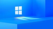 Logo di Microsoft Windows incastonato all'interno di una parete illuminata da luce
